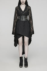 Black Irregular Hem Skull Print Hollow Stitching Womens Steampunk Kimono Dress